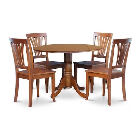 East West Furniture East West Furniture DLAV5-SBR-W 5PC Kitchen Round Table with 2-Drop Leaves and 4 Avon chairs with wood Seat DLAV5-SBR-W